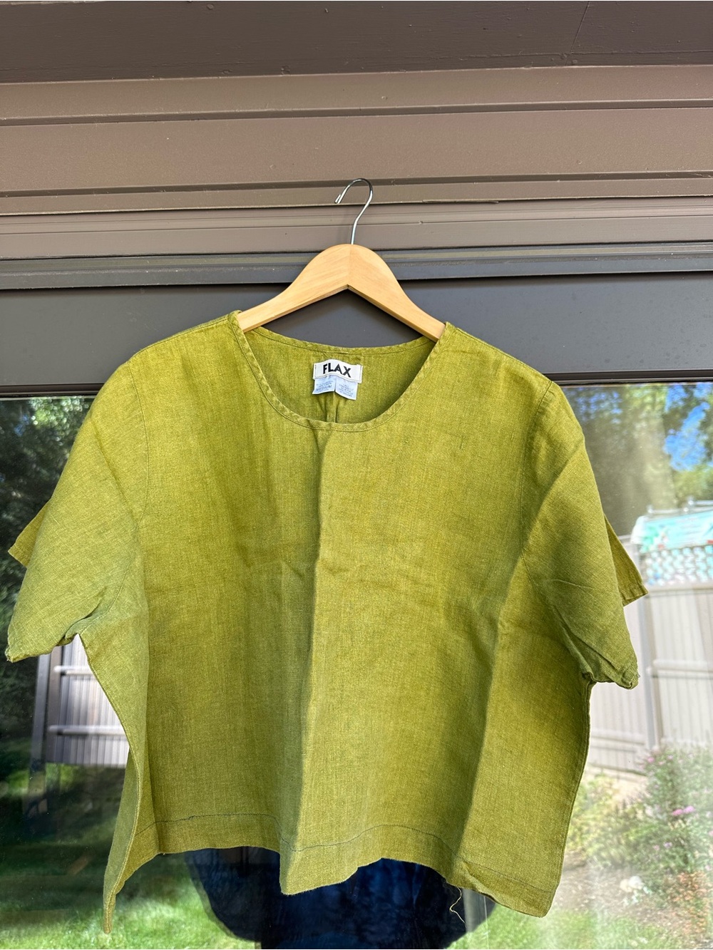 Flax Olive Green Linen Short Sleeve Top